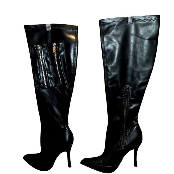 Fashion Nova 8.5 Black Women's Thigh High Over Knee Boots 4 1/2 Inch Heel Shoes - Picture 4 of 8